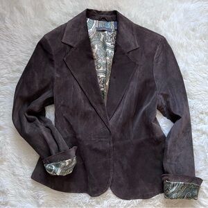 Liz Claiborne Vintage Brown Suede Paisley Lined Blazer Jacket